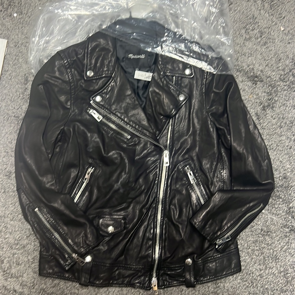NEW Madewell Washed Leather Motorcycle Jacket NC052 - Picture 5 of 5